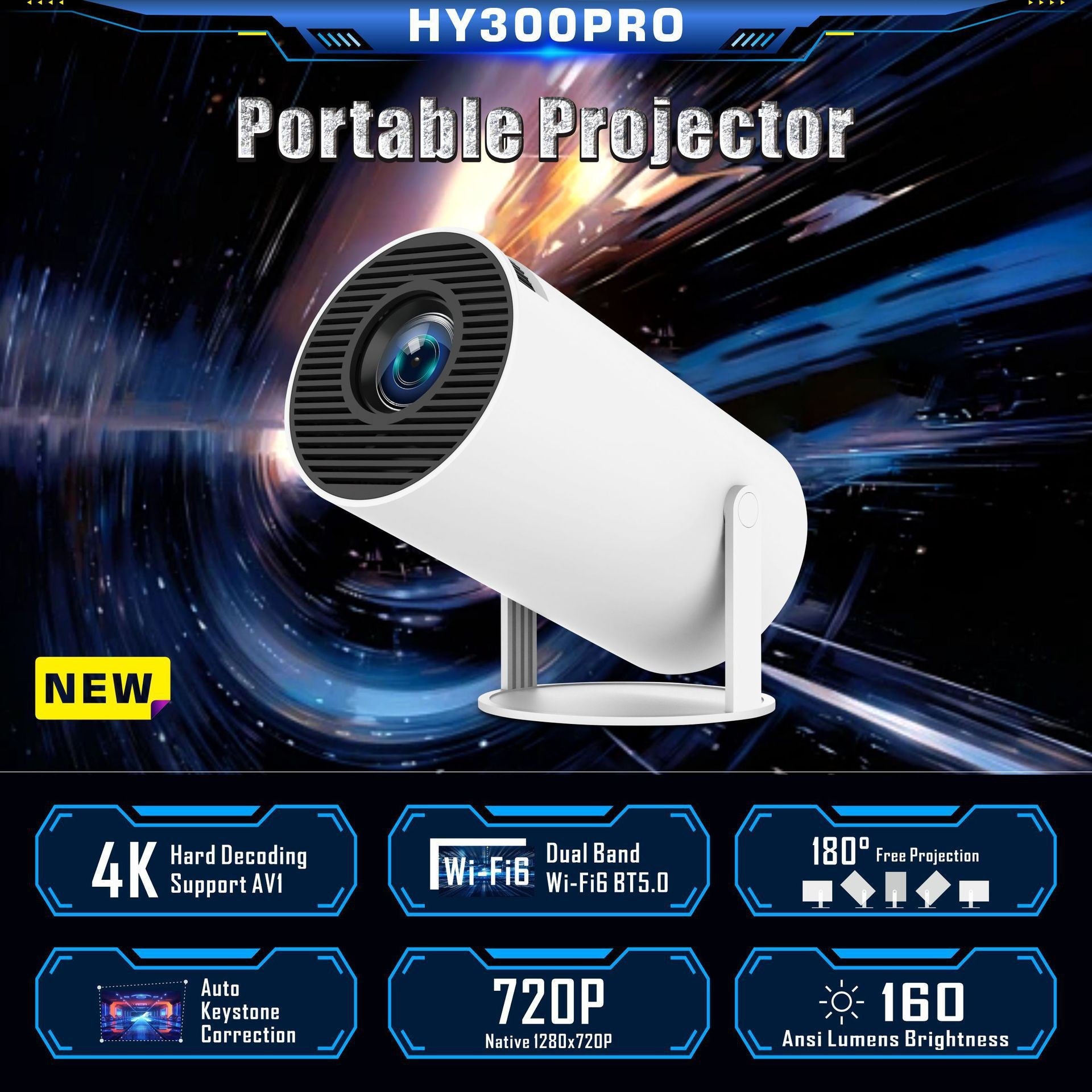 Smart Portable Home Projector with 4K Support